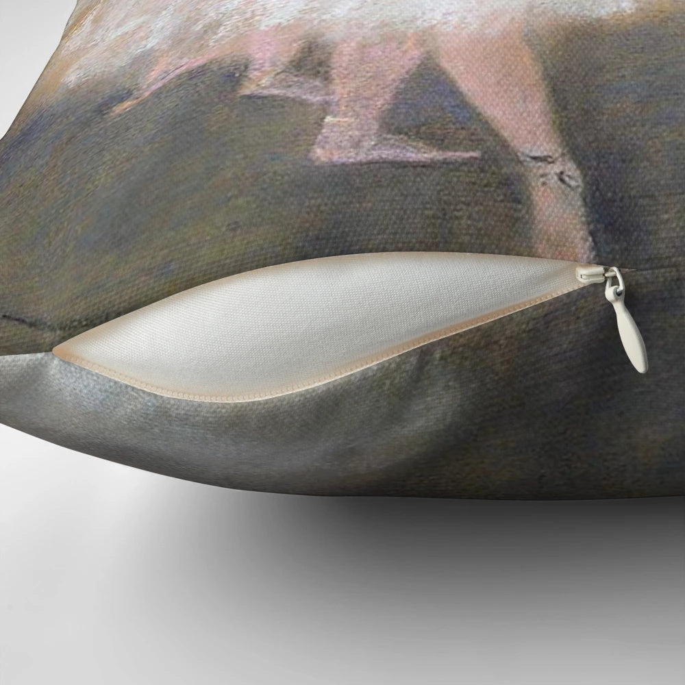 Elegant pillow featuring a high-definition reproduction of Edgar Degas' famous ballet dancer artwork