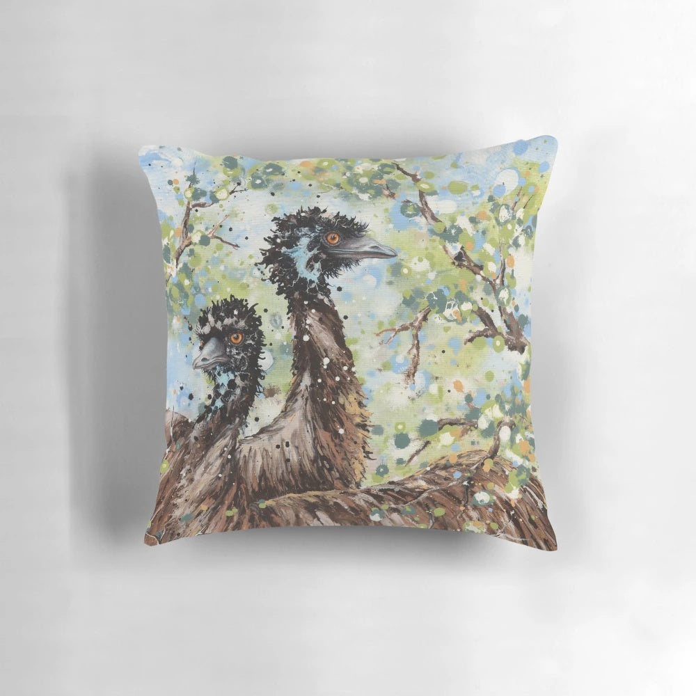 Emu portrait pillow featuring a realistic and impressionistic depiction of the iconic Australian emu