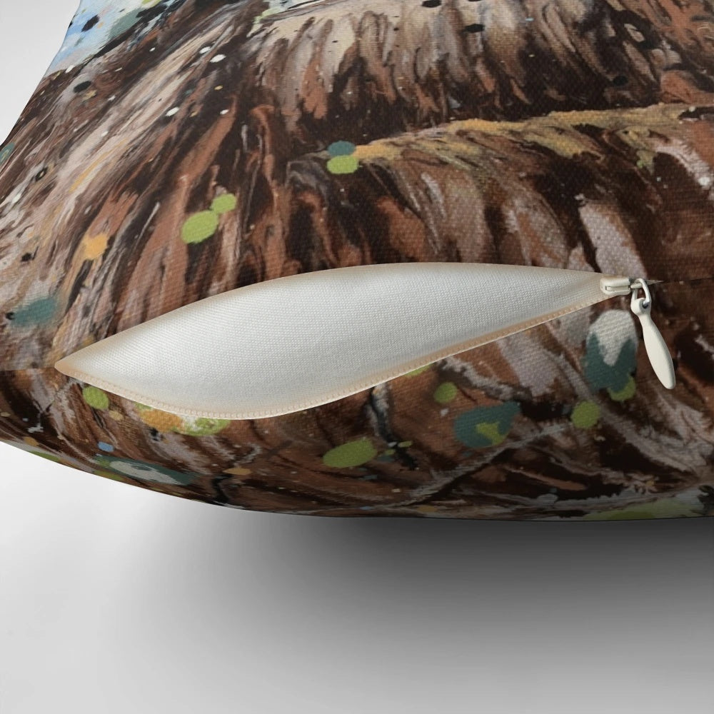 Emu portrait pillow featuring a realistic and impressionistic depiction of the iconic Australian emu