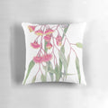 Eucalyptus caesia pillow featuring a vibrant watercolor illustration of the rare silver princess eucalypt
