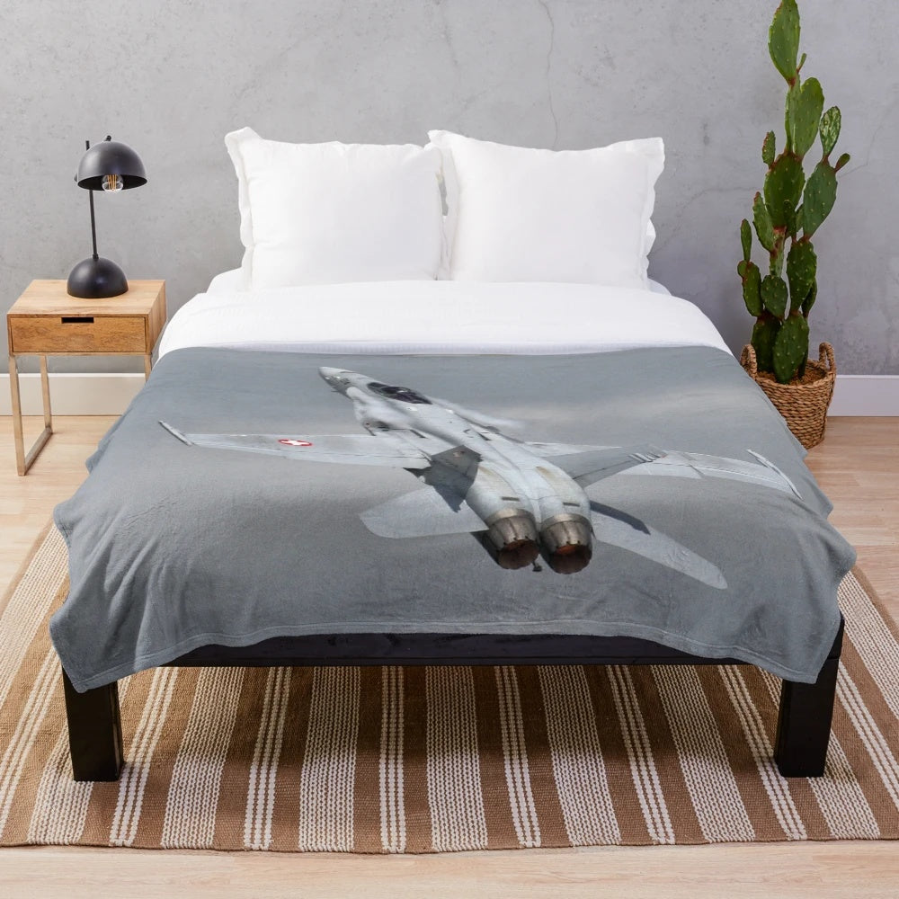 F-18 Hornet-inspired plush blanket featuring a stunning vapor climb display