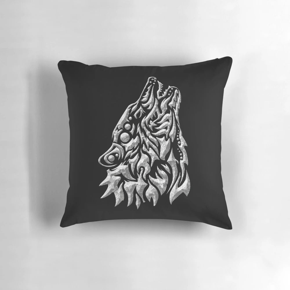Fenrir, the legendary wolf from Norse mythology, depicted in a striking wolf pillow design.
