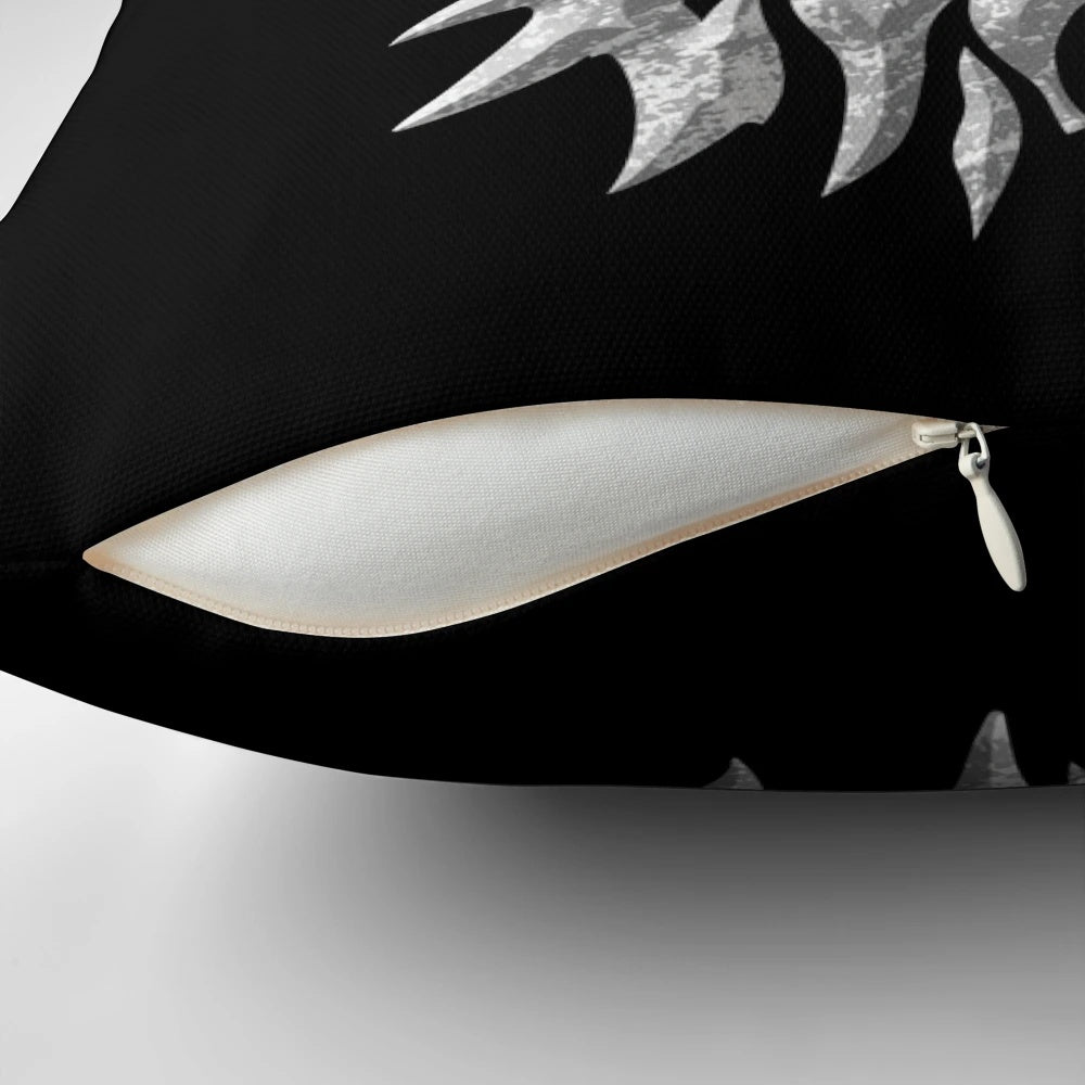 Fenrir, the legendary wolf from Norse mythology, depicted in a striking wolf pillow design.