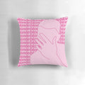 A decorative throw pillow featuring a minimalist line art illustration of music artist Frank Ocean's album "Blonde" in shades of dark and hot pink.