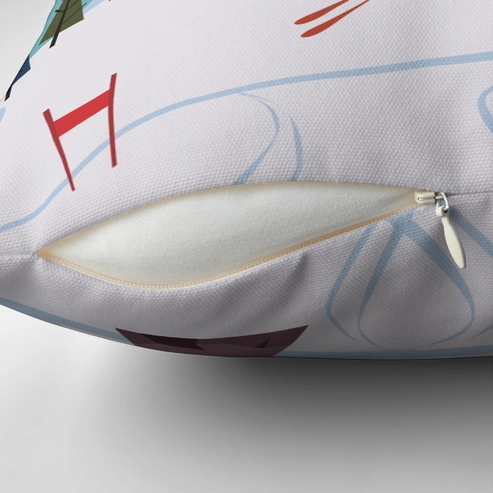 French Alps ski poster print featured on a soft, high-quality pillow