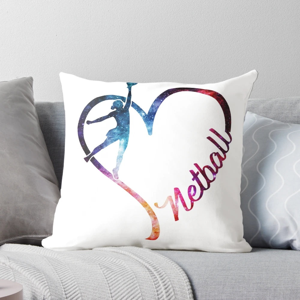 Vibrant galaxy-themed netball heart pillow