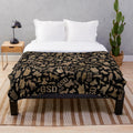 German Shepherd Dog Plush Blanket with Black and Gold Design