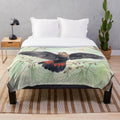 Glossy Black Cockatoo Artwork on Plush Blanket