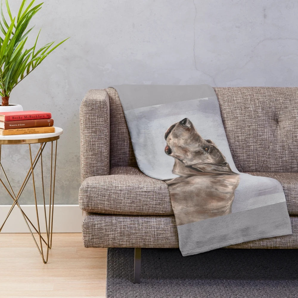 Painting of a Brown Great Dane dog on a Bright Lilac Background Plush Blanket