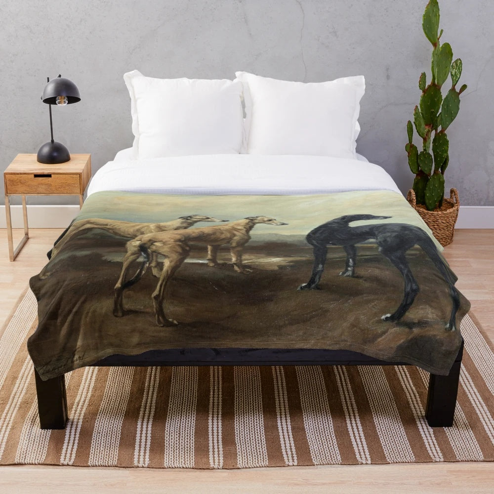 Greyhound plush blanket featuring a beautiful landscape scene