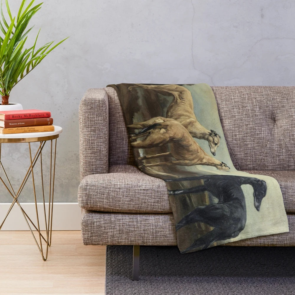 Greyhound plush blanket featuring a beautiful landscape scene