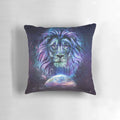 Vibrant and surreal illustration of a majestic lion in a cosmic space setting, perfect for wall art or home decor.