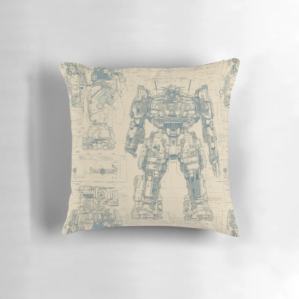 Gundam-inspired mecha anime pillow with futuristic robot design