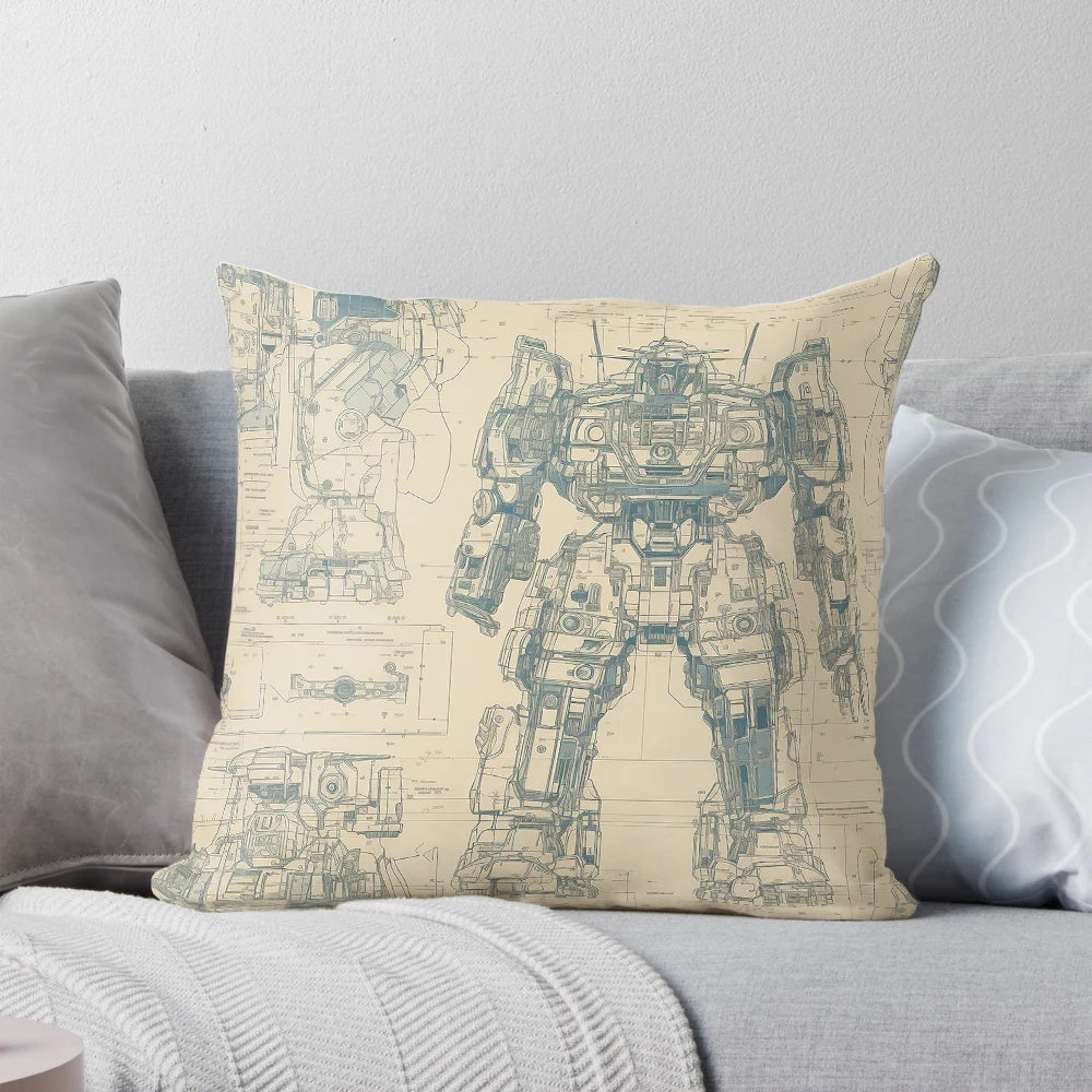 Gundam-inspired mecha anime pillow with futuristic robot design