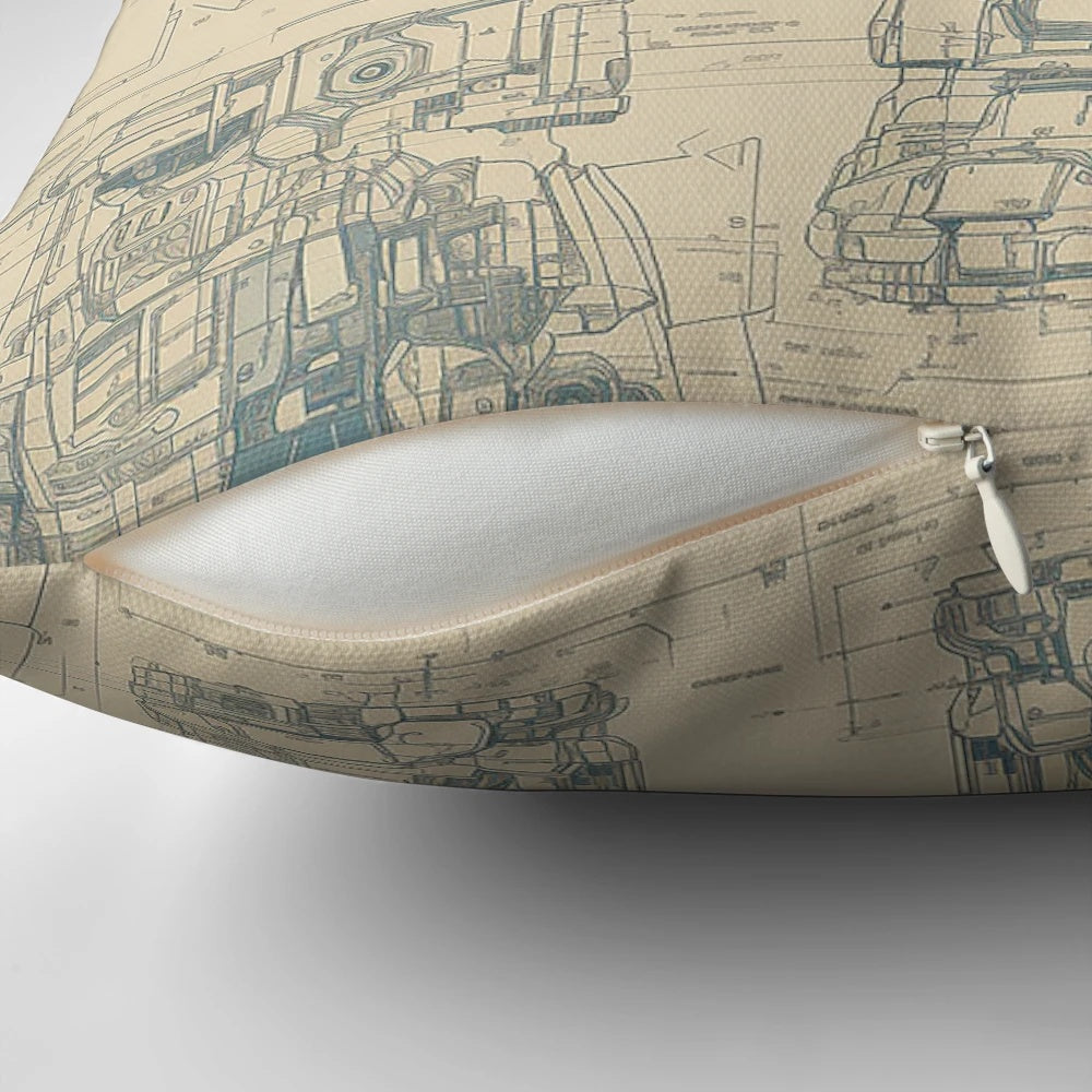 Gundam-inspired mecha anime pillow with futuristic robot design