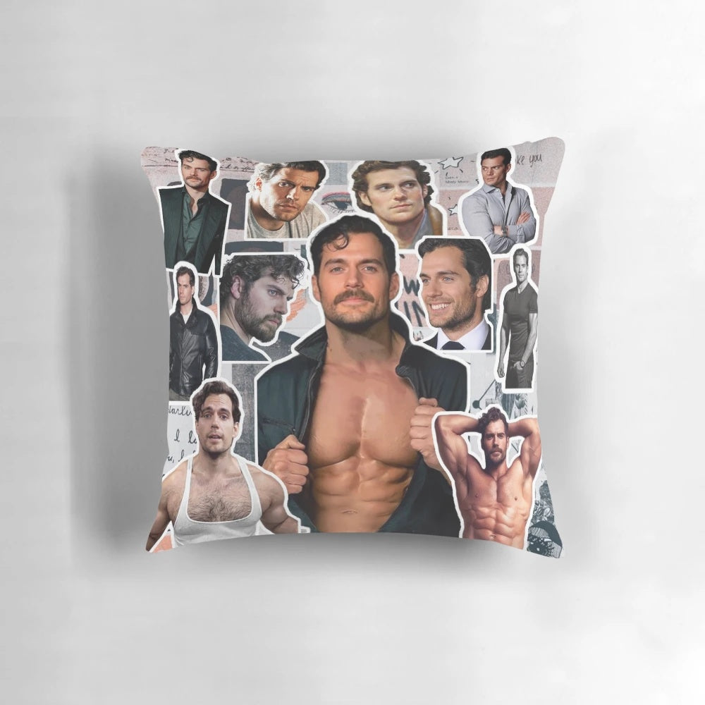 Decorative Pillow featuring a collage of photos of actor Henry Cavill
