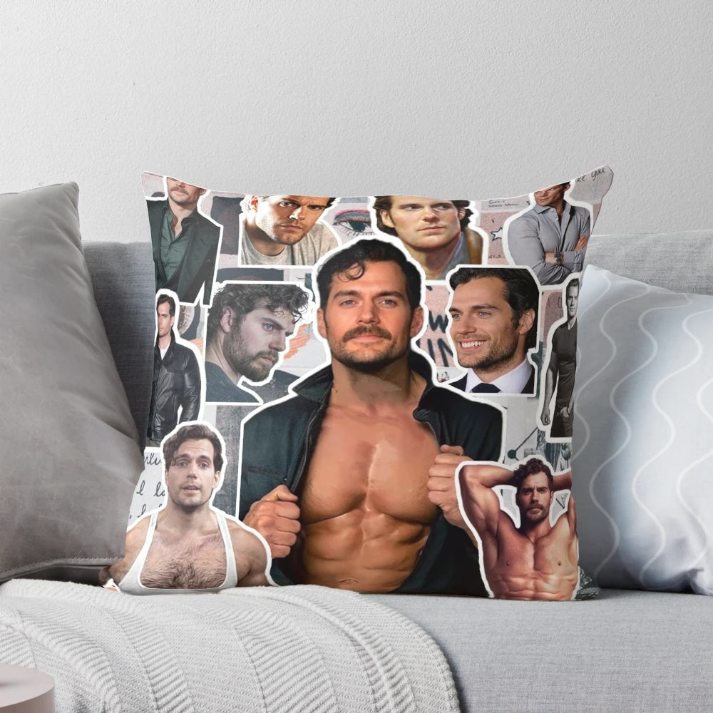 Decorative Pillow featuring a collage of photos of actor Henry Cavill