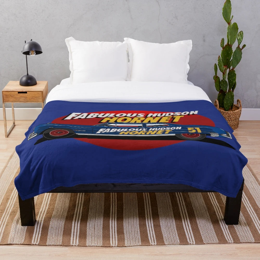 Fabulous Hudson Hornet illustration on a cozy plush blanket