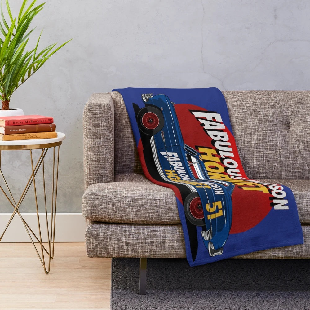 Fabulous Hudson Hornet illustration on a cozy plush blanket