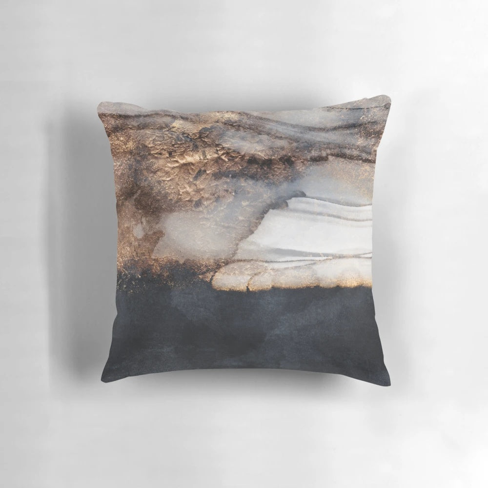 Vibrant abstract artwork depicting a dramatic storm scene, printed on a high-quality throw pillow.