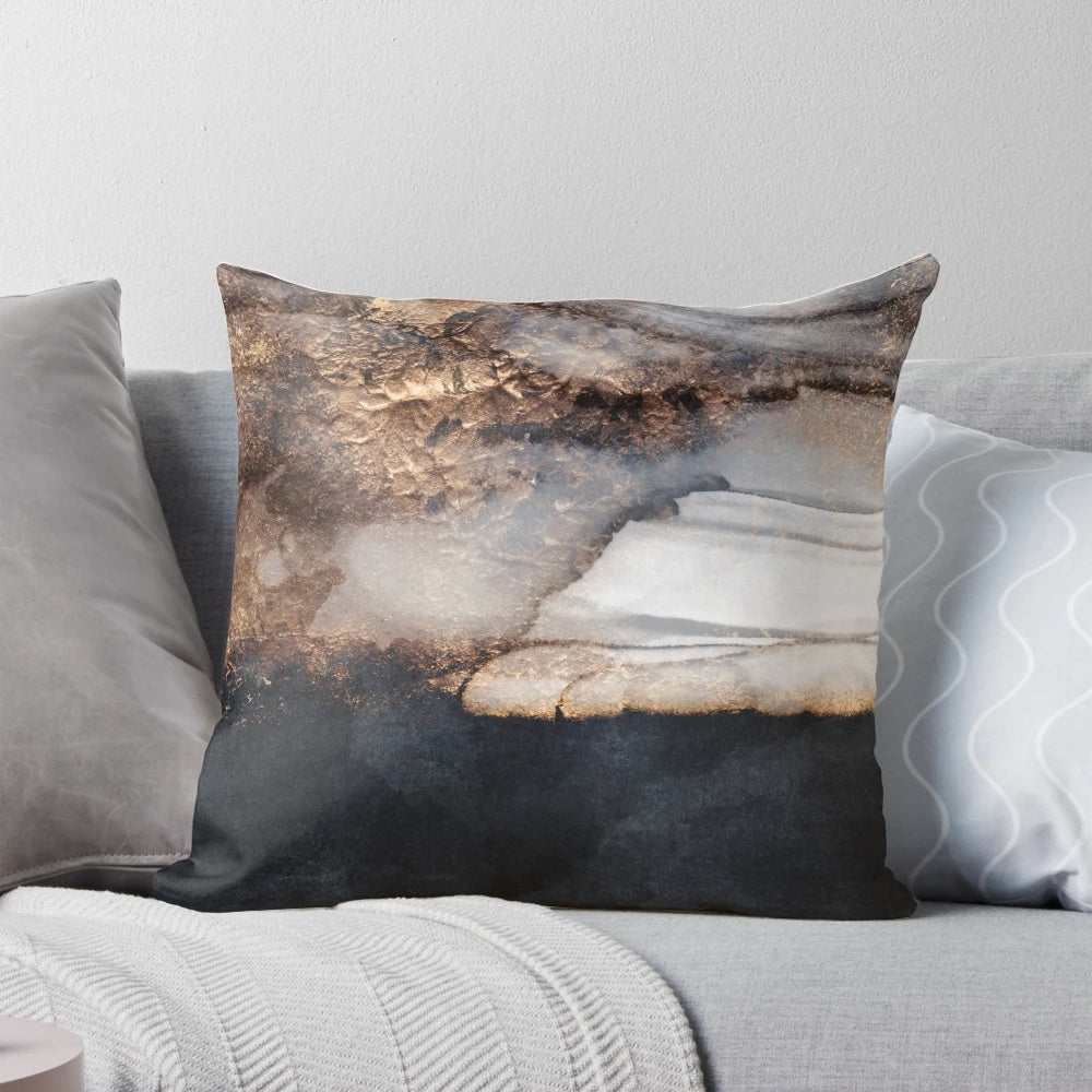 Vibrant abstract artwork depicting a dramatic storm scene, printed on a high-quality throw pillow.