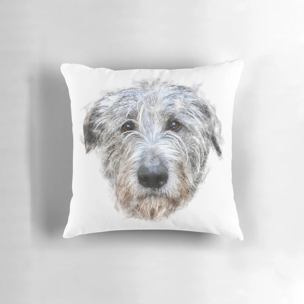 Soft and cozy pillow featuring a beautiful watercolor painting of an Irish Wolfhound dog.