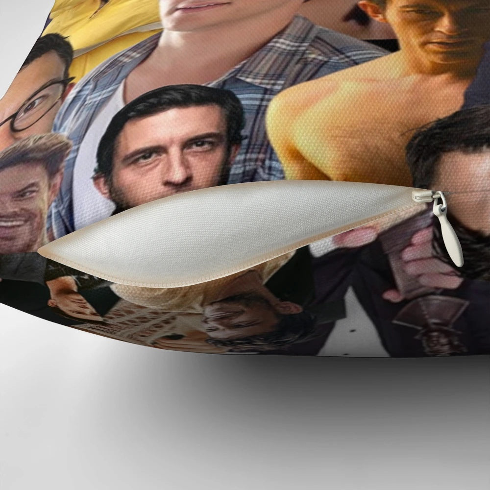 A high-quality pillow featuring a collage of photos of the actor Jonathan Bailey.