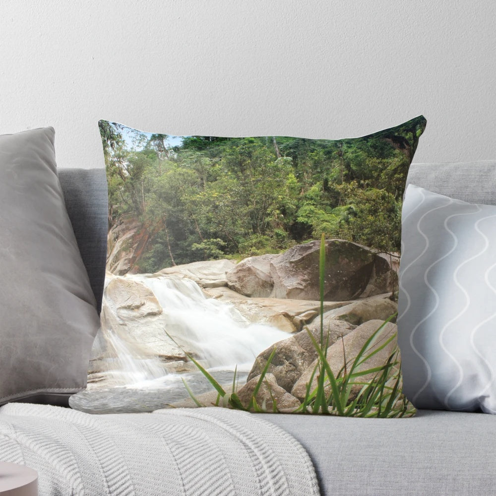 Pillow featuring the picturesque Josephine Falls waterfall in Queensland, Australia