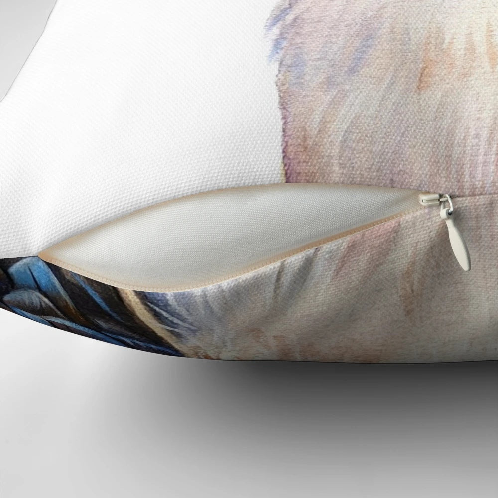 Colorful watercolor painting of a kookaburra, an iconic Australian bird, featured on a decorative throw pillow.