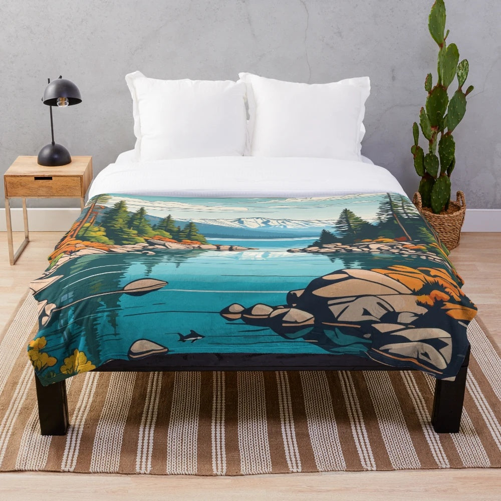 Lake Tahoe landscape plush blanket featuring scenic mountain and lake view