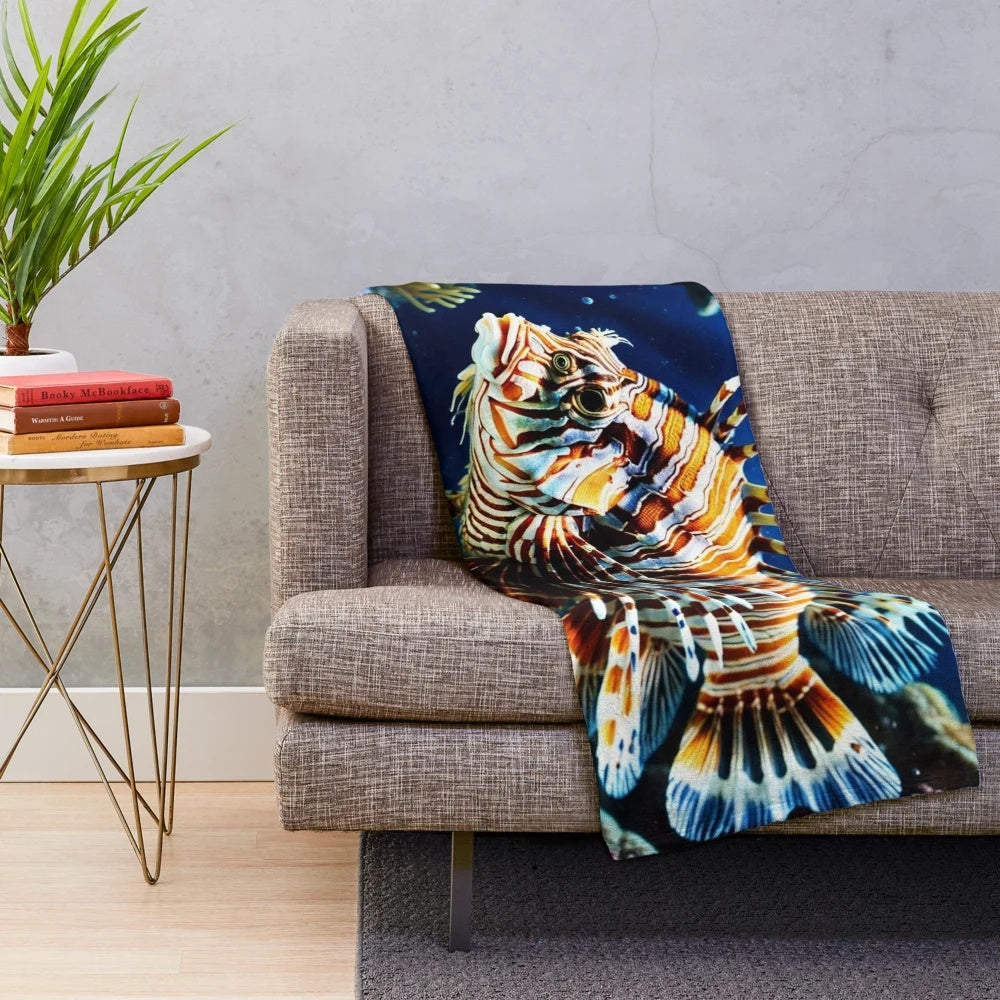 Vibrant lionfish plush blanket for decorative home accents