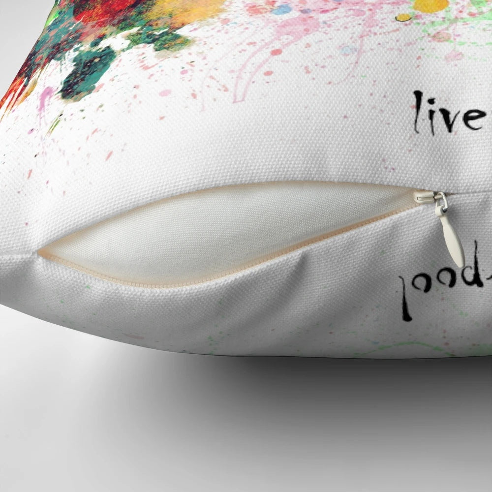 A vibrant watercolor-style illustration of the iconic Liverpool skyline, featuring the city's most recognizable landmarks on a soft, comfortable pillow.