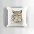 Closeup portrait of a captivating lynx (Lynx lynx), also known as the Eurasian lynx or the luchs, showcased on a high-quality pillow design.