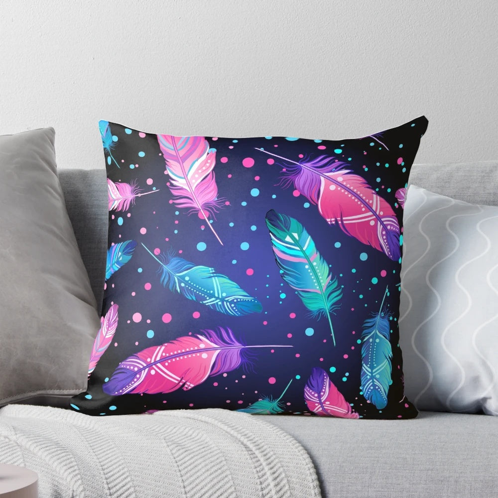 Beautifully crafted native feather decorative pillow with intricate tribal, bohemian, and ethnic design elements.