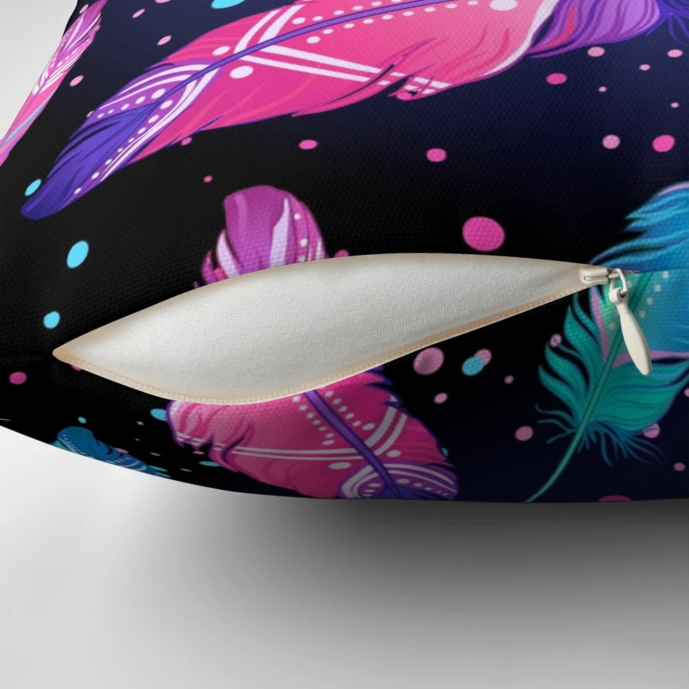 Beautifully crafted native feather decorative pillow with intricate tribal, bohemian, and ethnic design elements.