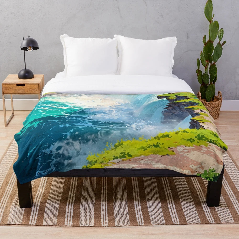 Niagara Falls inspired plush blanket with scenic landscape