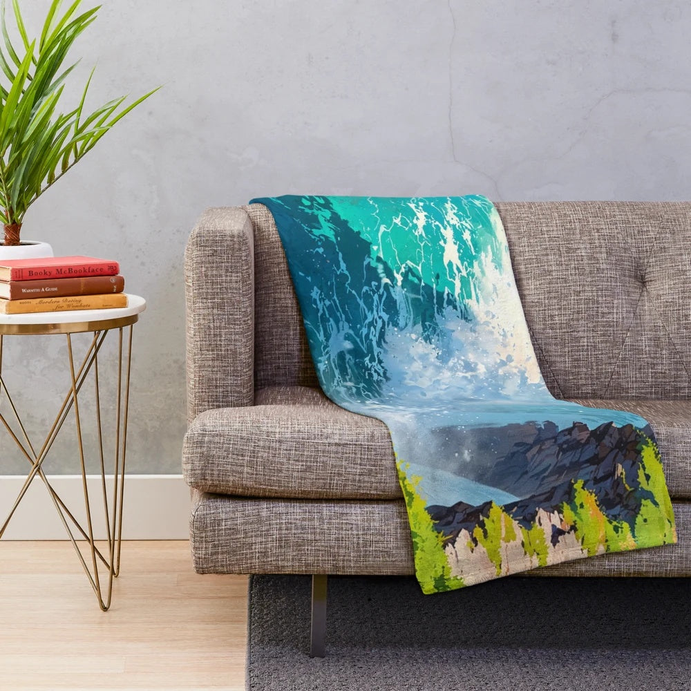 Niagara Falls inspired plush blanket with scenic landscape