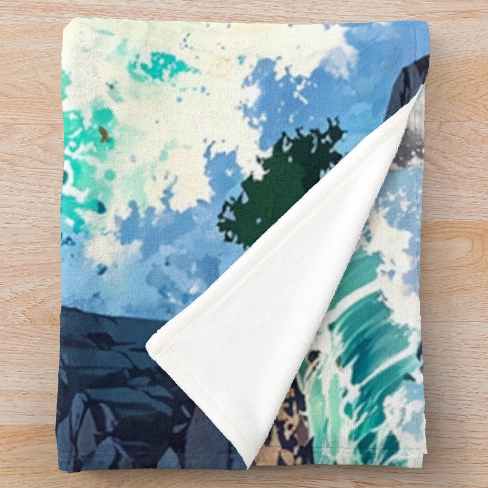 Teal plush blanket featuring the iconic Niagara Falls landscape