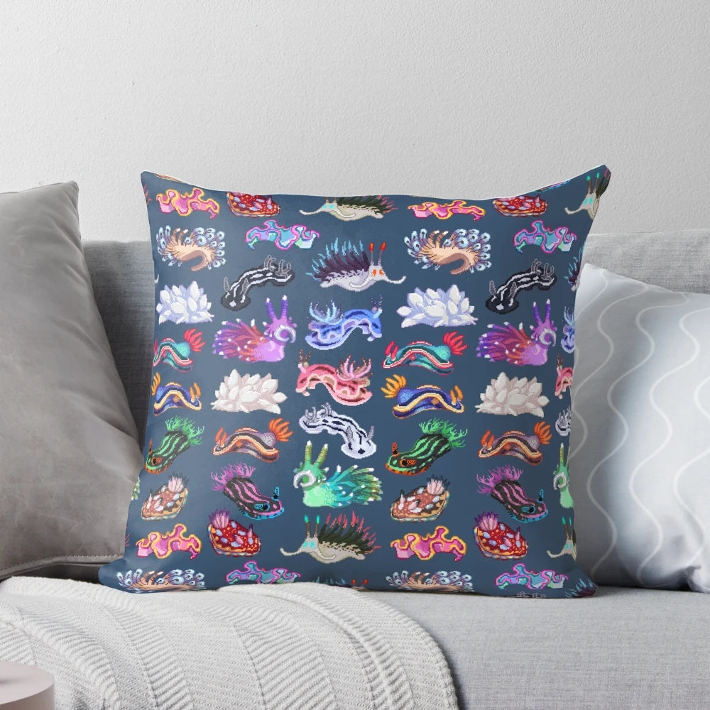 Colorful and Unique Nudibranch Pillow for Coastal Home Decor