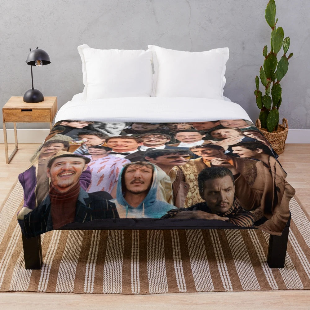 Pedro Pascal Photo Collage Plush Blanket