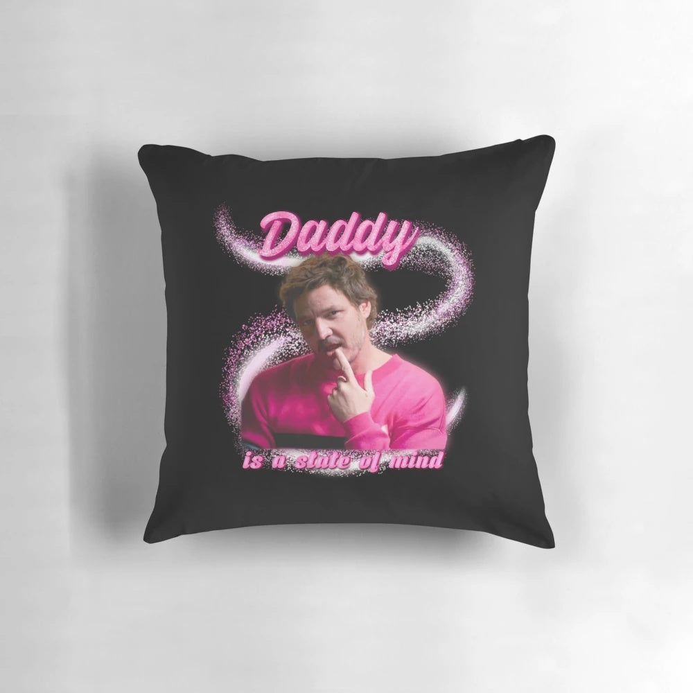 High-quality pillow featuring a collage of actor Pedro Pascal from his popular roles