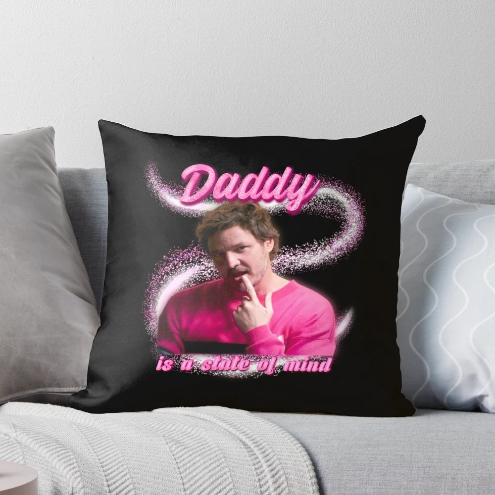 High-quality pillow featuring a collage of actor Pedro Pascal from his popular roles