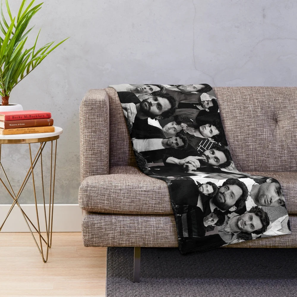 Penn Badgley Black and White Aesthetic Collage Plush Blanket