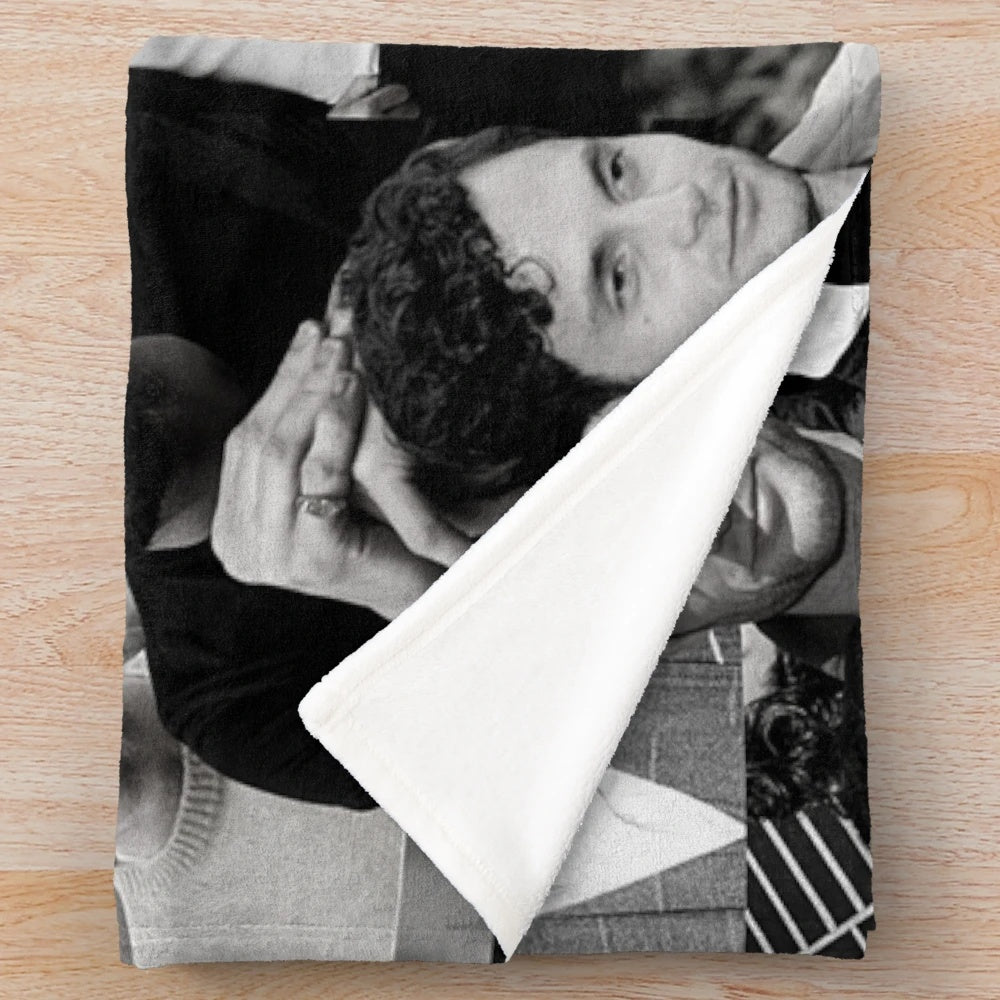 Penn Badgley Black and White Aesthetic Collage Plush Blanket