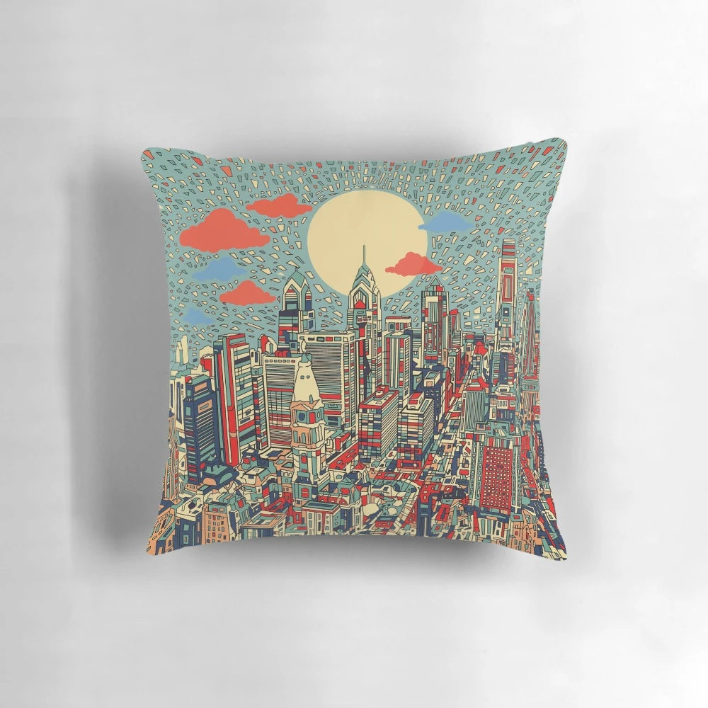 Vibrant Philadelphia cityscape 3D pillow with skyline and architectural elements