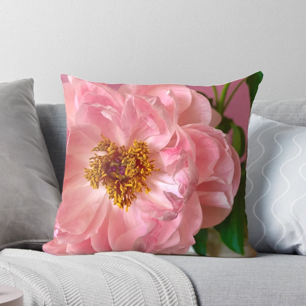 Soft and luxurious pink peony floral pillow