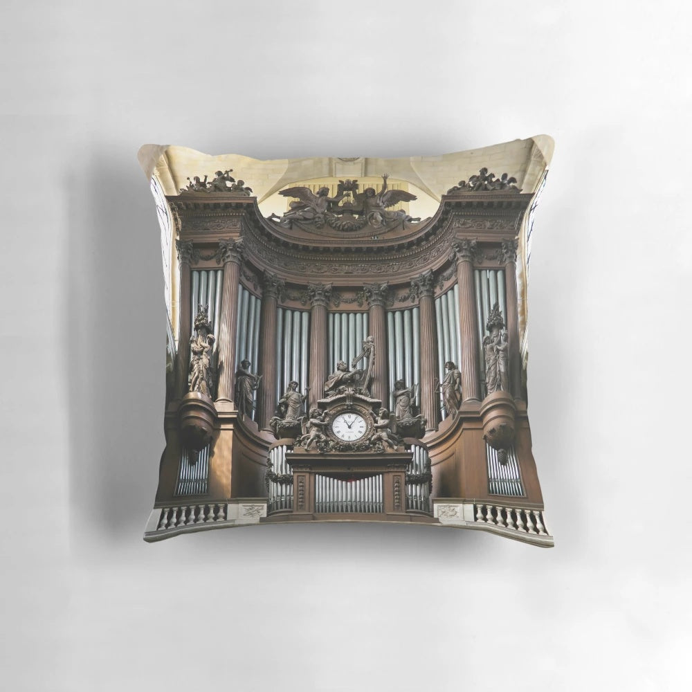 Pillow featuring the iconic pipe organ inside the Church of St Sulpice in Paris, France