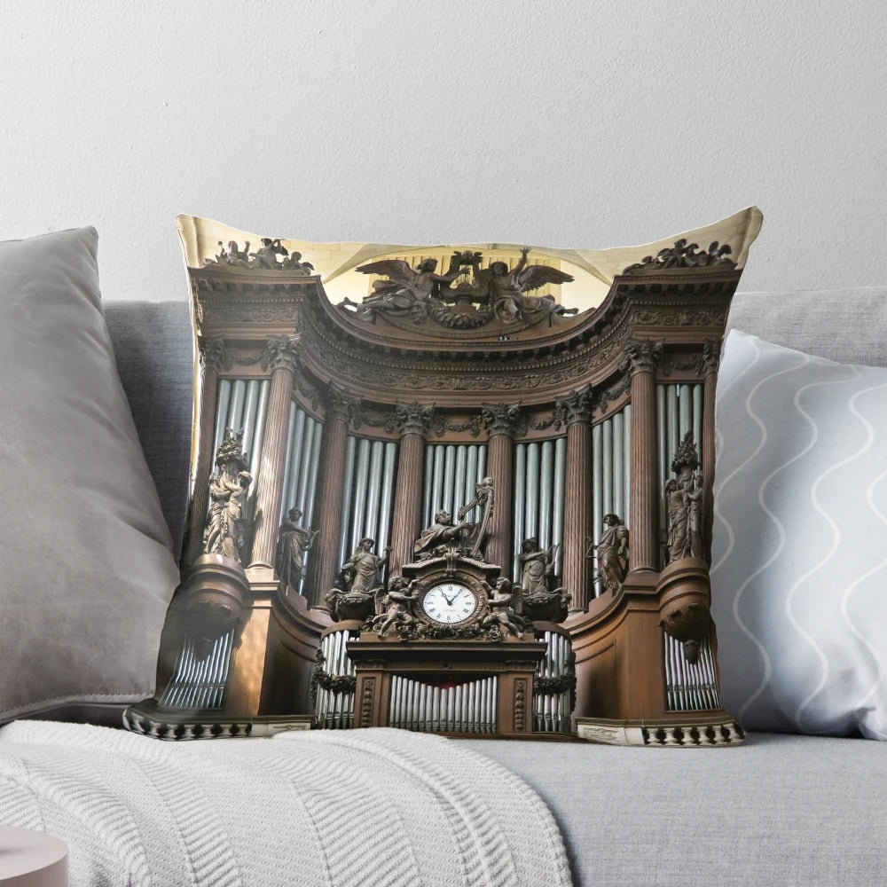 Pillow featuring the iconic pipe organ inside the Church of St Sulpice in Paris, France
