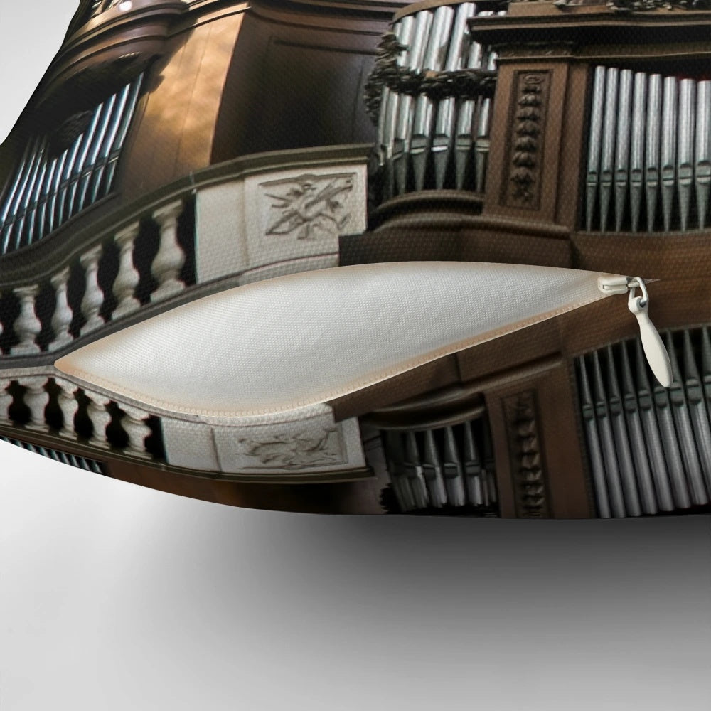 Pillow featuring the iconic pipe organ inside the Church of St Sulpice in Paris, France
