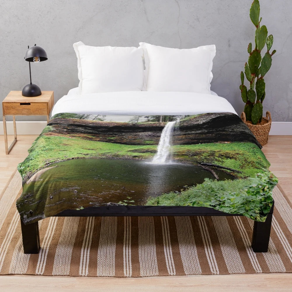 Plush blanket featuring a beautiful Oregon waterfall landscape